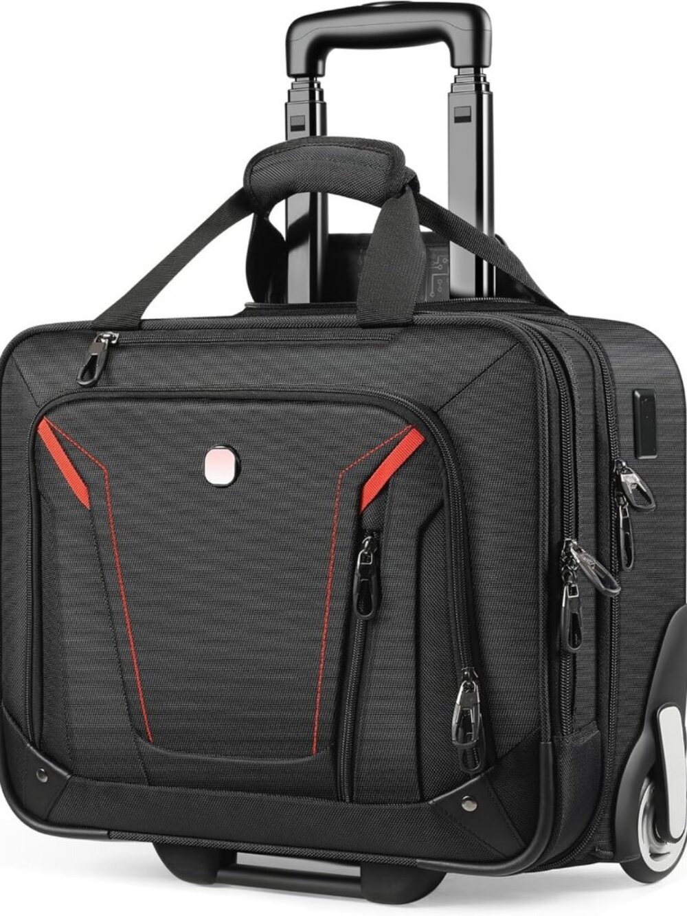 Water-Resistant Rolling Laptop Bag, 18" Briefcase with Wheels, Travel Carry-On
